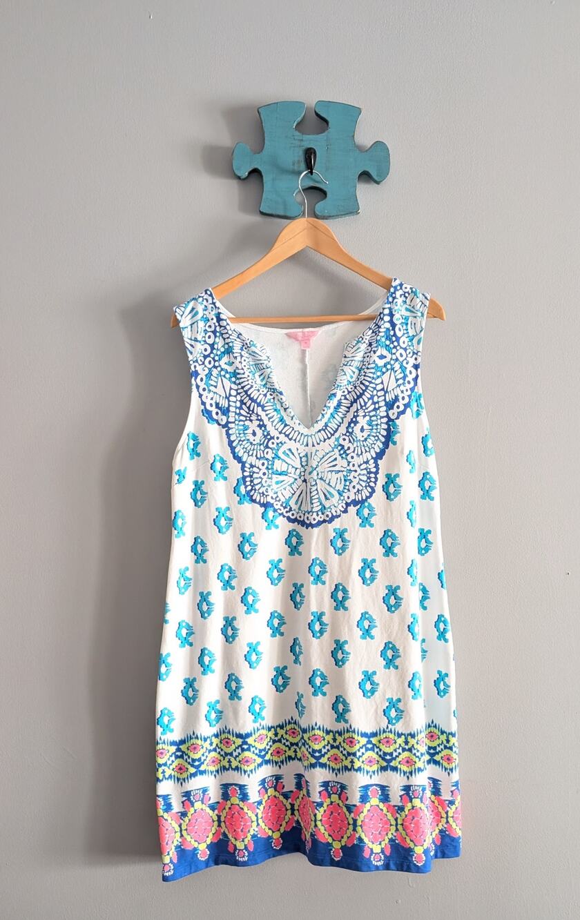 Lilly Pulitzer Harper Shift Dress XL To The Sea Resort White Sleeveless Stretch